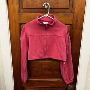 NWT Gold Hinge Cropped Zip Pullover Rose Pink Cotton Blend Sweatshirt XS $82